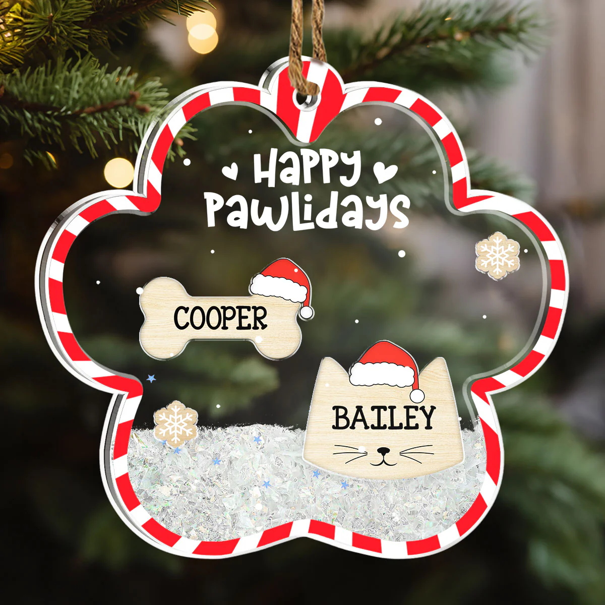 Happy Pawlidays - Personalized Custom Acrylic Shaker Ornament - Image 2