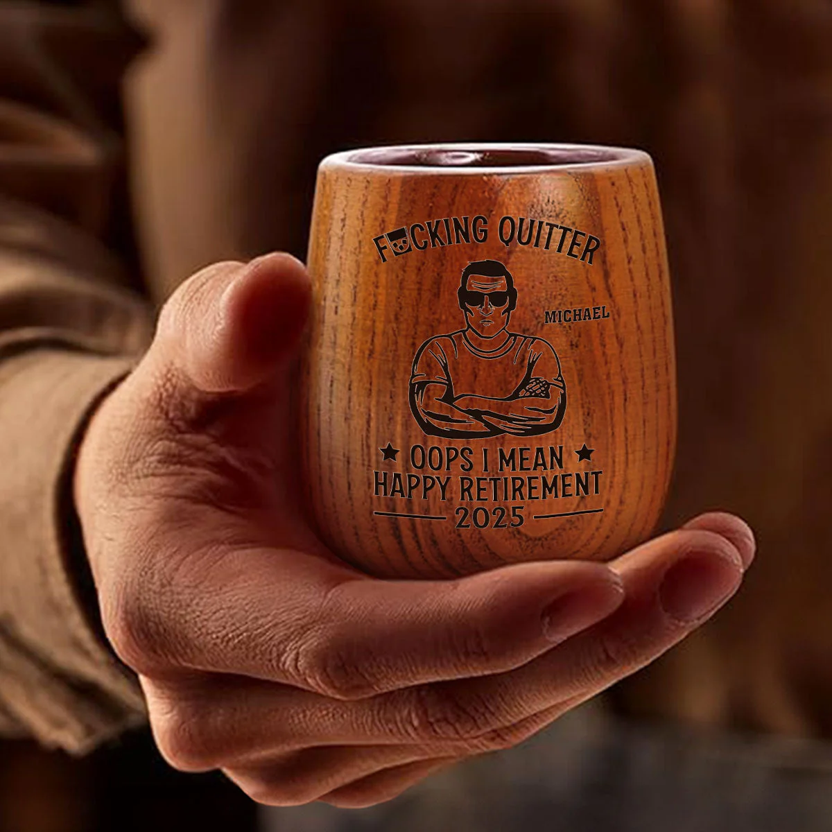 Happy Retirement - Personalized Custom Wooden Whiskey Glass - Image 2