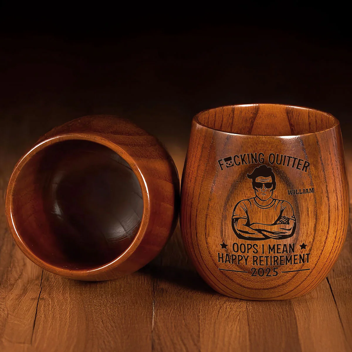 Happy Retirement - Personalized Custom Wooden Whiskey Glass - Image 6
