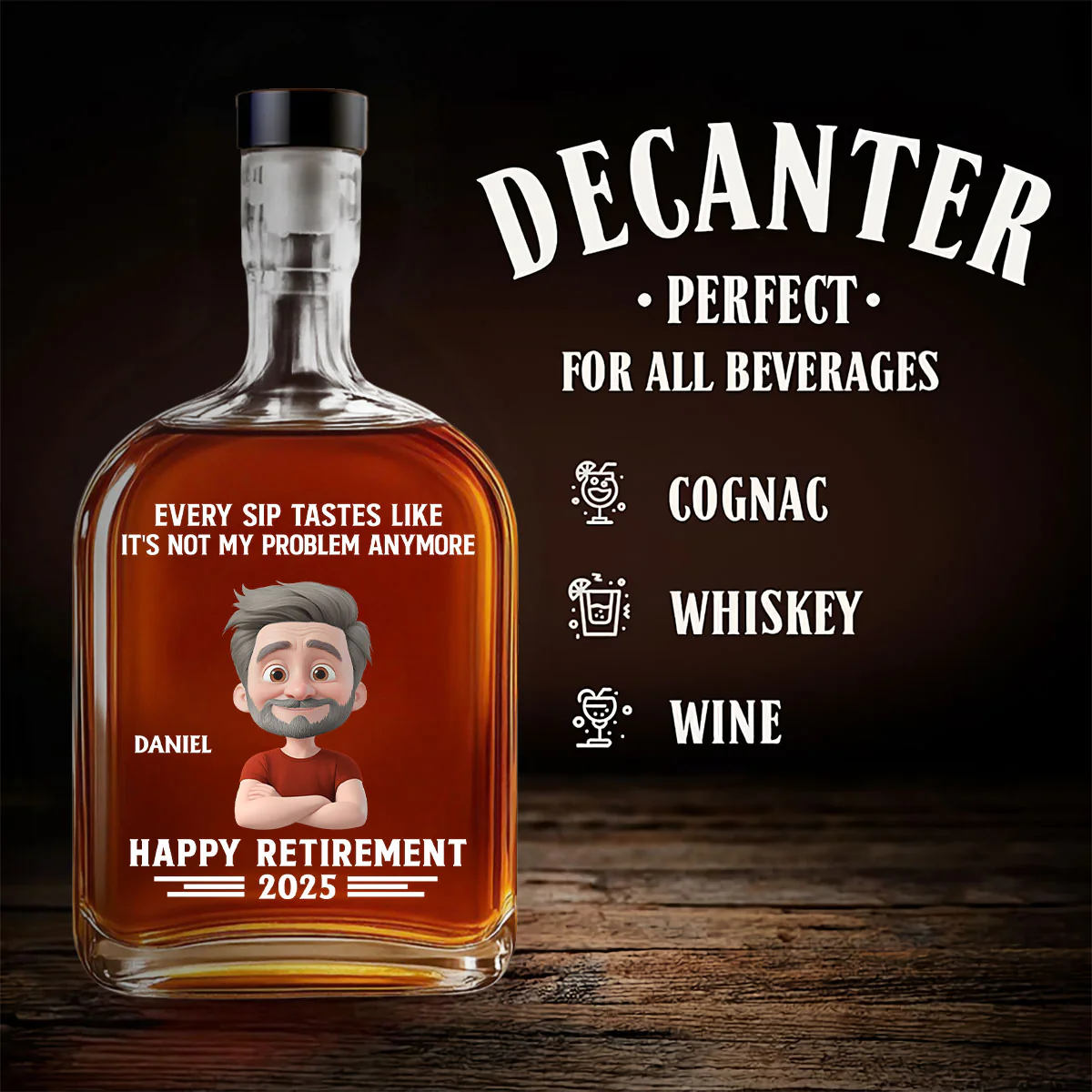 Happy Retirement  - Personalized Custom Spirits Decanter - Image 3