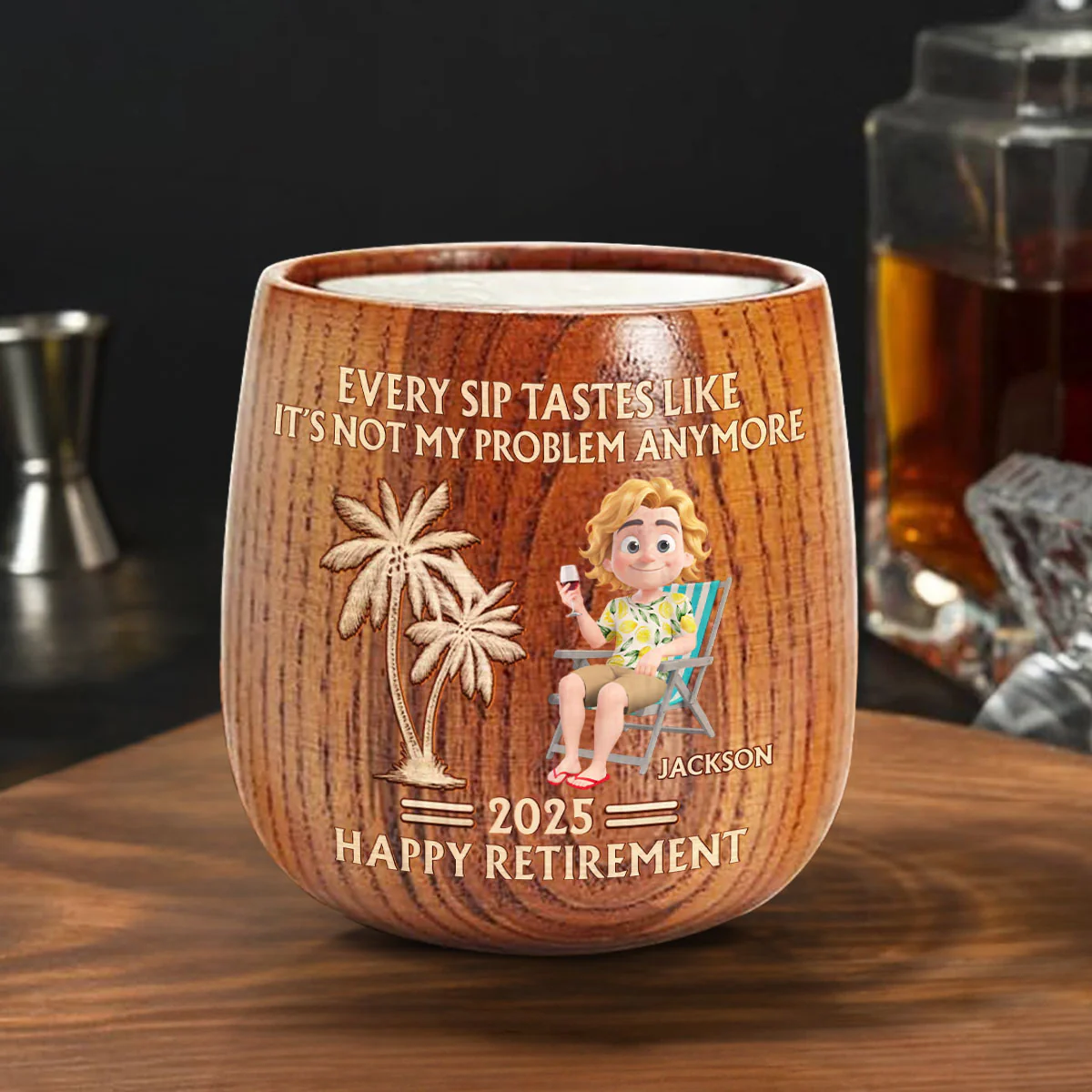 Happy Retirement - Personalized Custom Wooden Whiskey Glass - Image 3