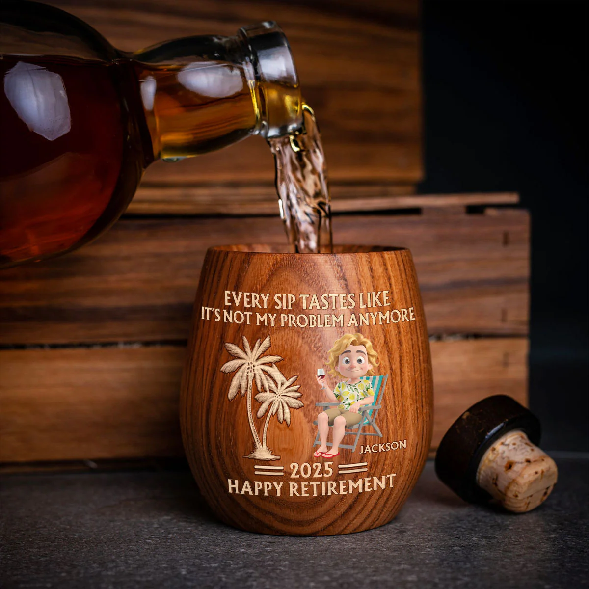 Happy Retirement - Personalized Custom Wooden Whiskey Glass - Image 4