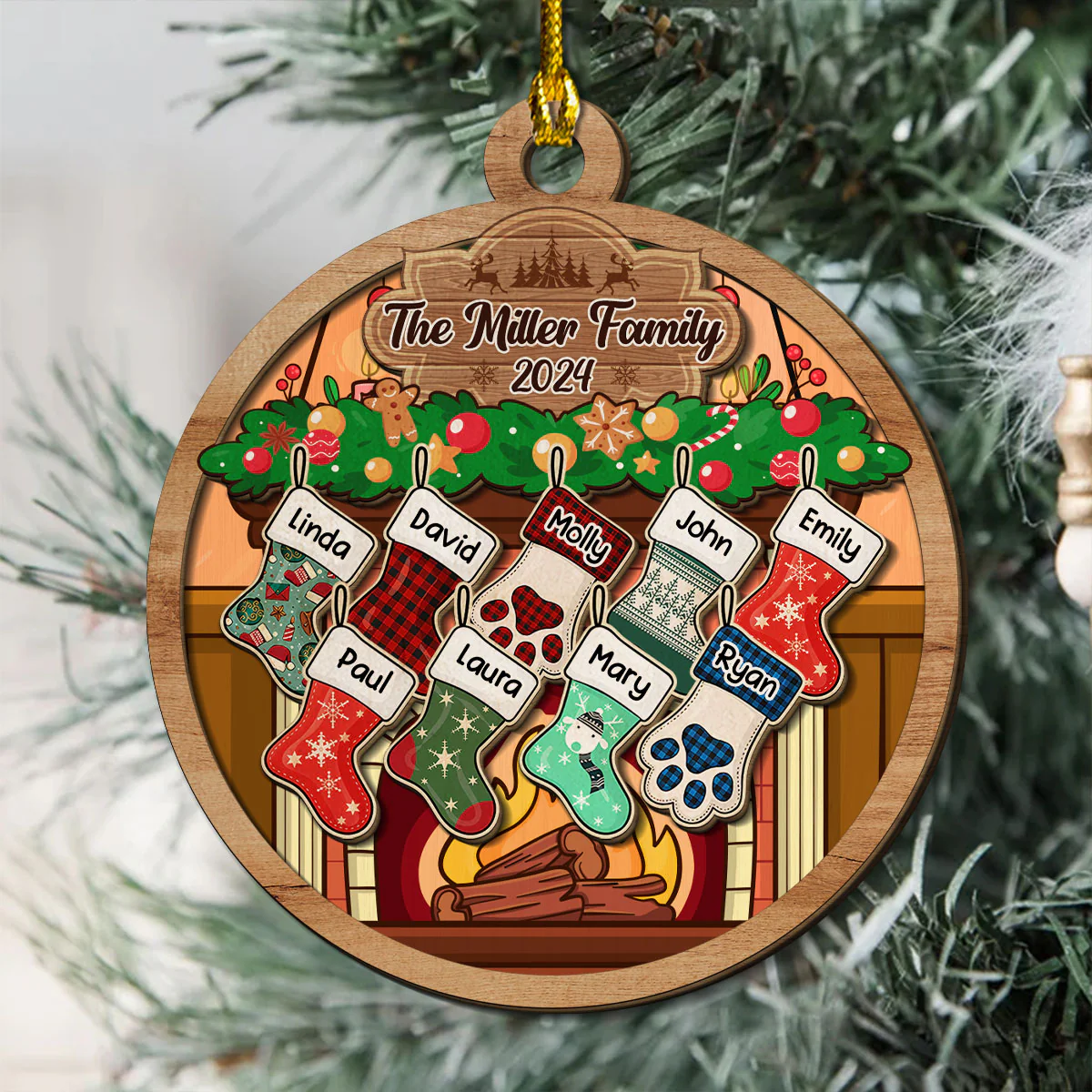 Happy Stockings - Personalized Custom 2-Layered Wood Ornament - Image 4