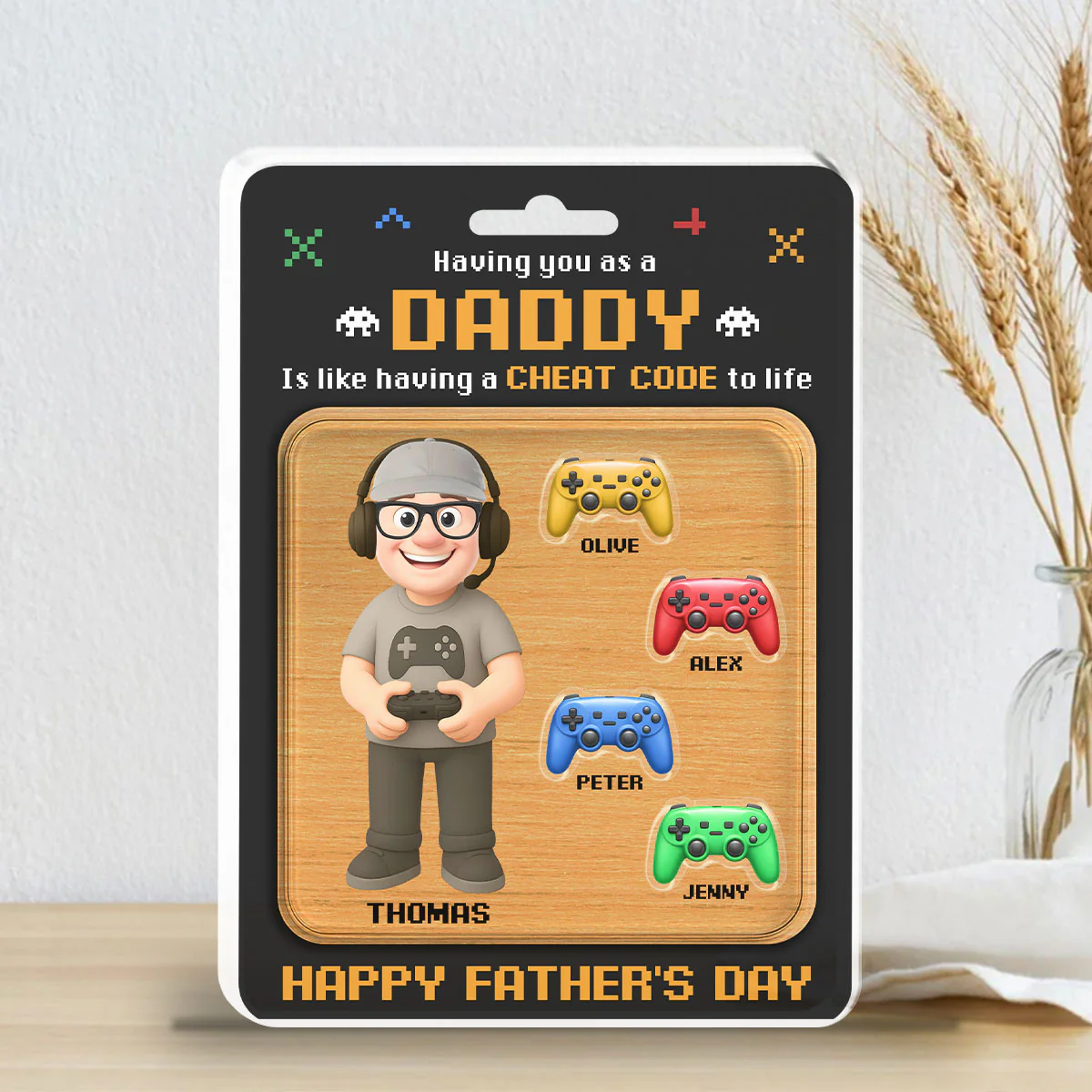 Having Dad Like Having A Cheat Code - Personalized Custom Acrylic Plaque - Image 4