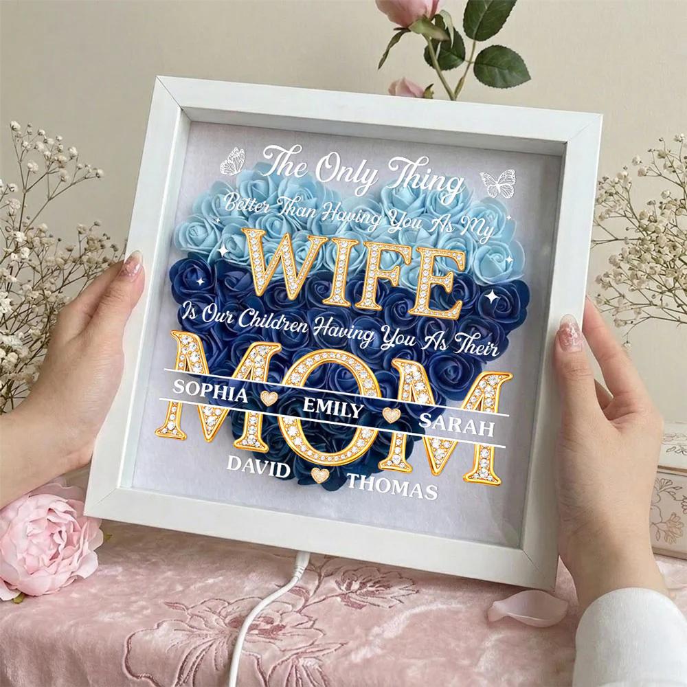 Having You As My Wife - Personalized Custom Flower Shadow Box With LED Light - Image 2