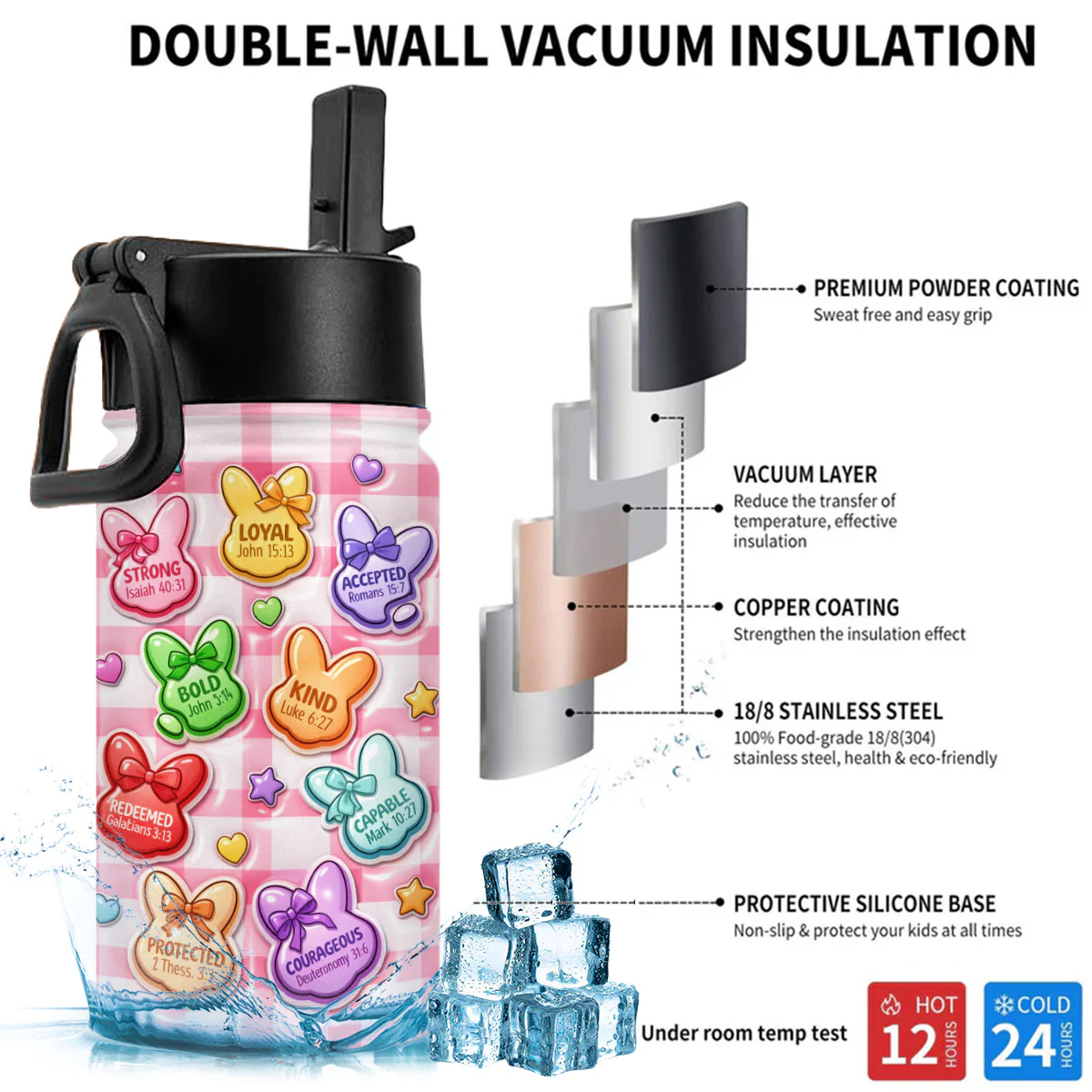 He Is Risen Bunny Set - Personalized Custom 3D Inflated Effect Kids Water Bottle - Image 5