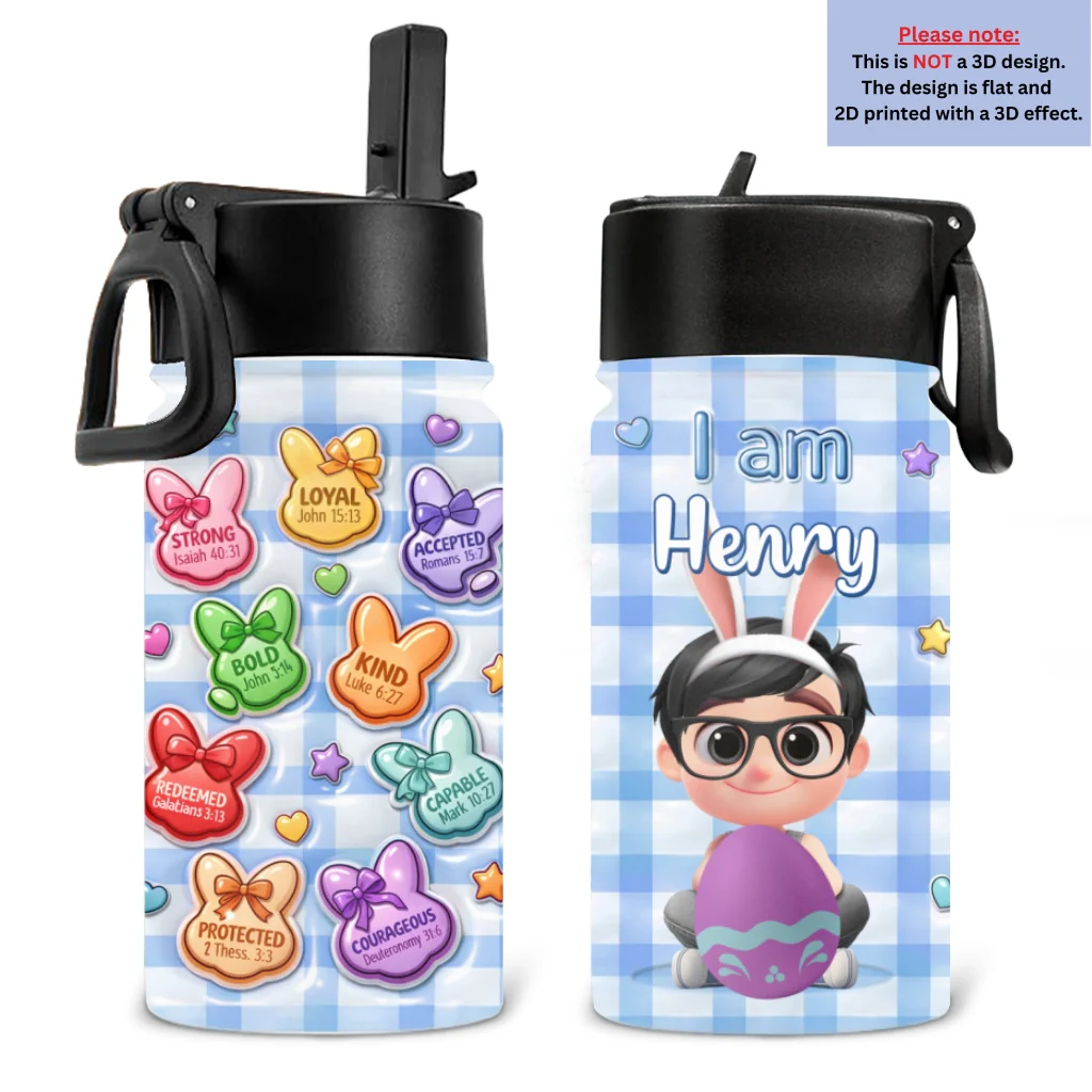 He Is Risen Bunny Set - Personalized Custom 3D Inflated Effect Kids Water Bottle - Image 6