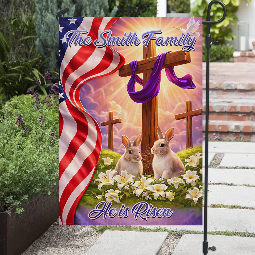He Is Risen Easter Cross - Personalized Custom Flag - Image 2
