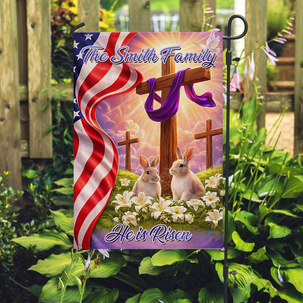 He Is Risen Easter Cross - Personalized Custom Flag - Image 3