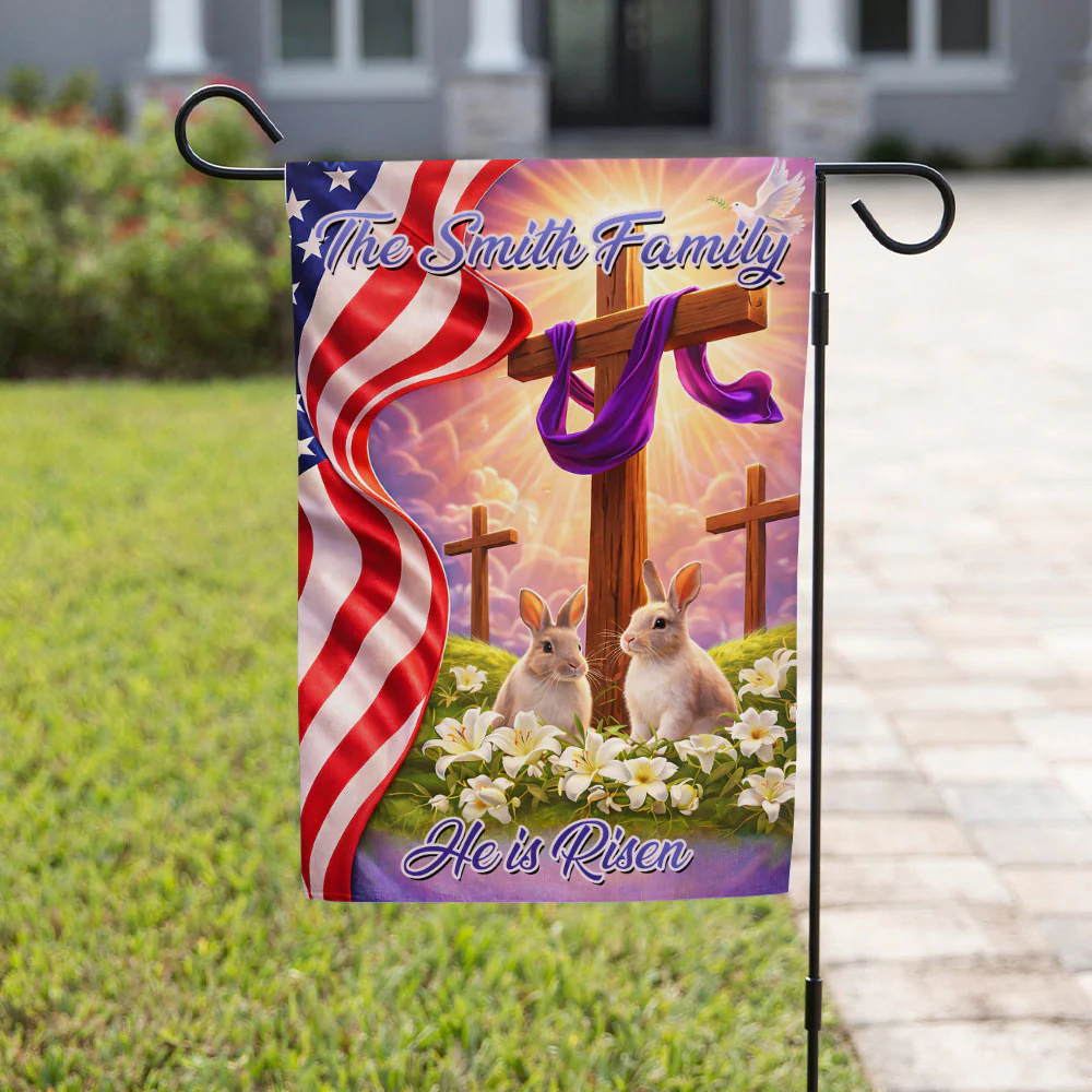 He Is Risen Easter Cross - Personalized Custom Flag - Image 4