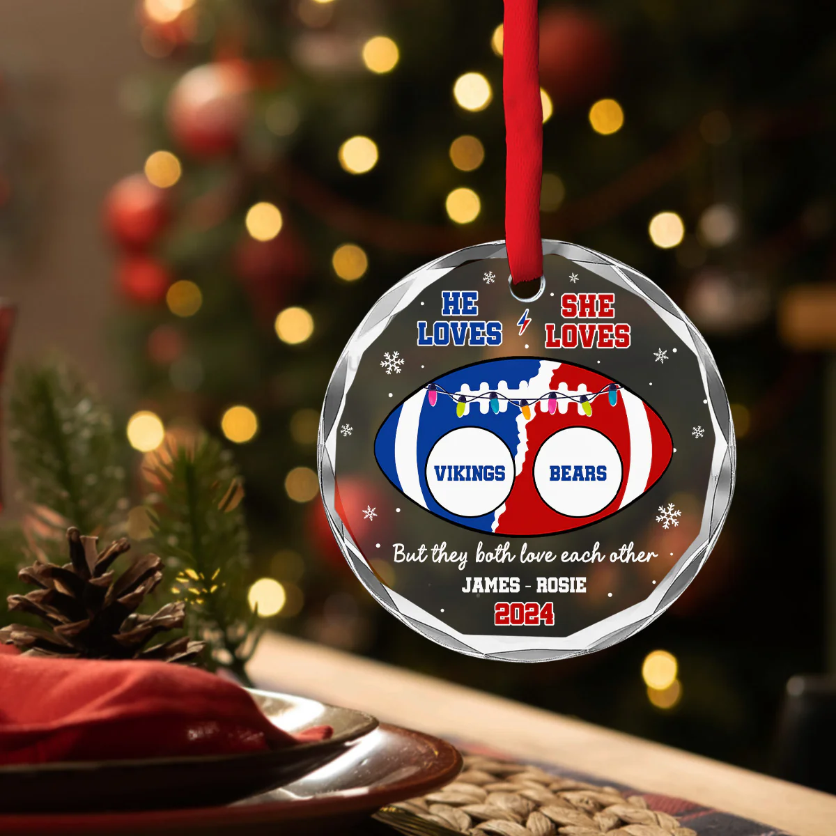 He Loves, She Loves Teams - Personalized Custom Glass Ornament - Image 3