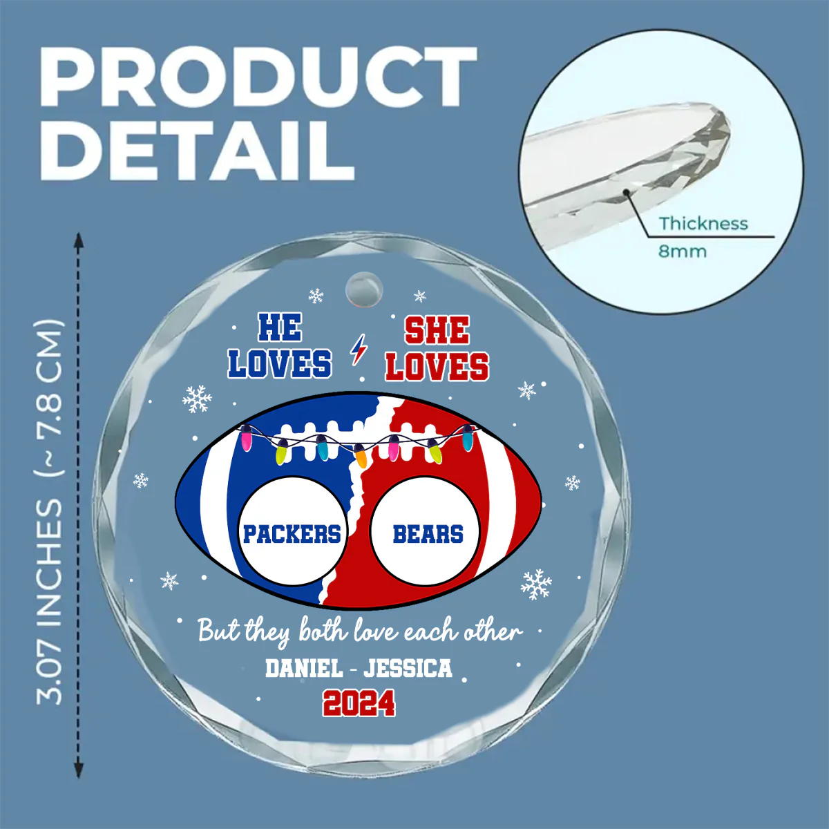 He Loves, She Loves Teams - Personalized Custom Glass Ornament - Image 5