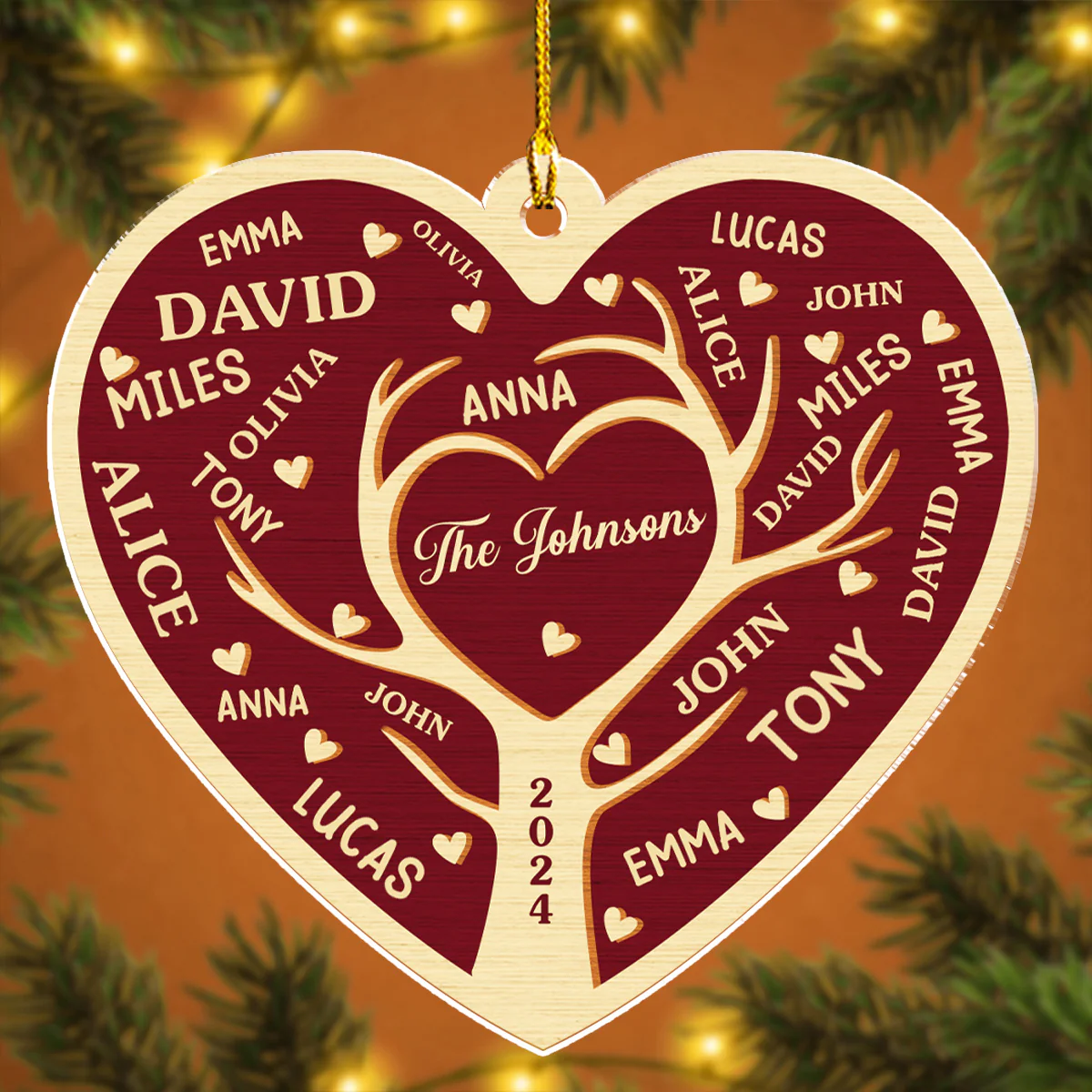 Heart Family - Personalized Custom Acrylic Ornament - Image 3