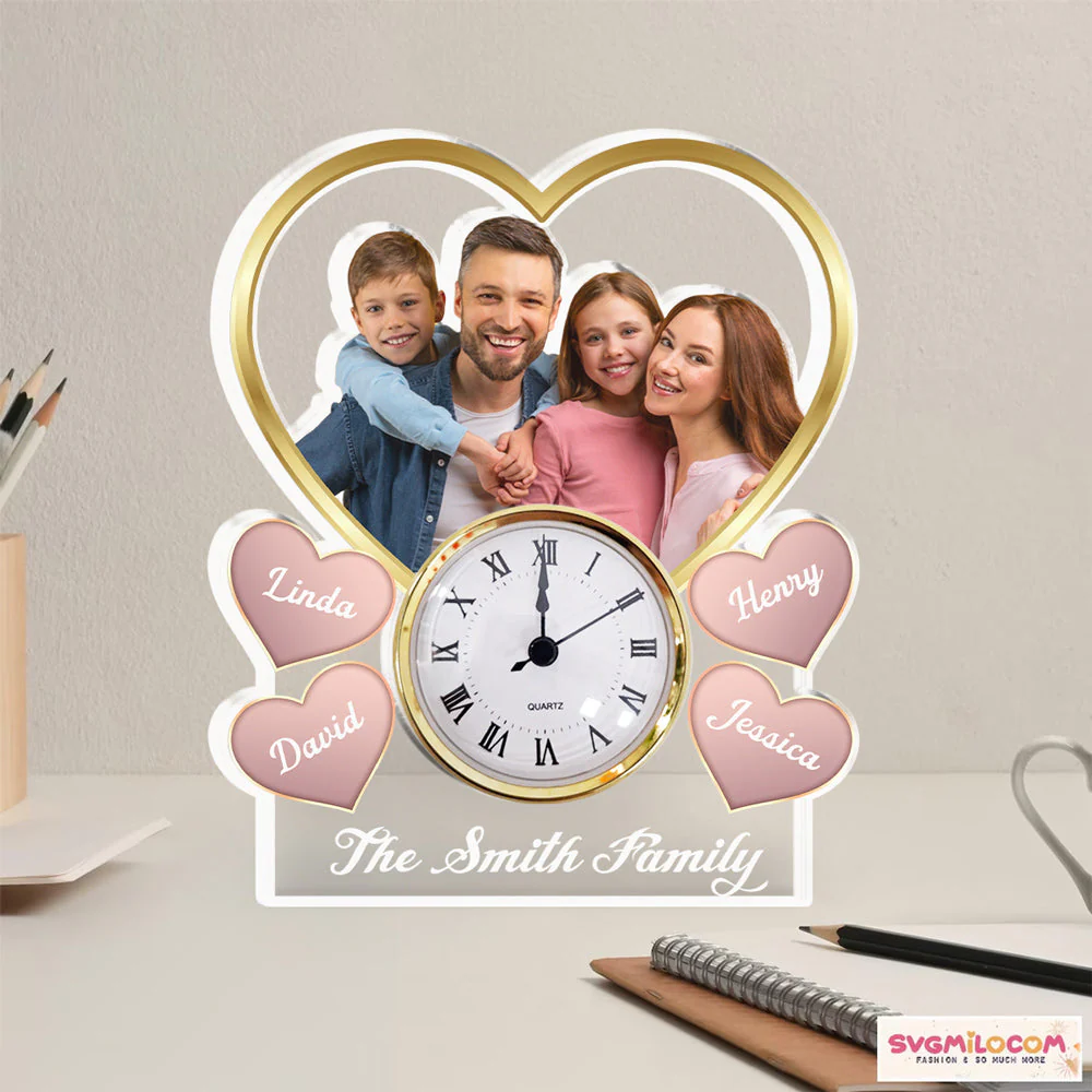 Heart Family Photo - Personalized Custom Acrylic Desk Clock Plaque - Image 4