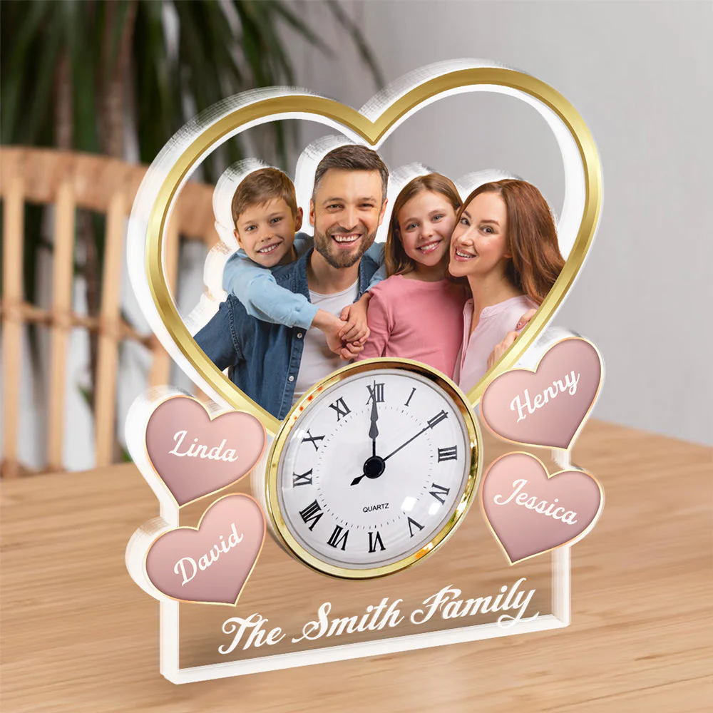 Heart Family Photo - Personalized Custom Acrylic Desk Clock Plaque - Image 5