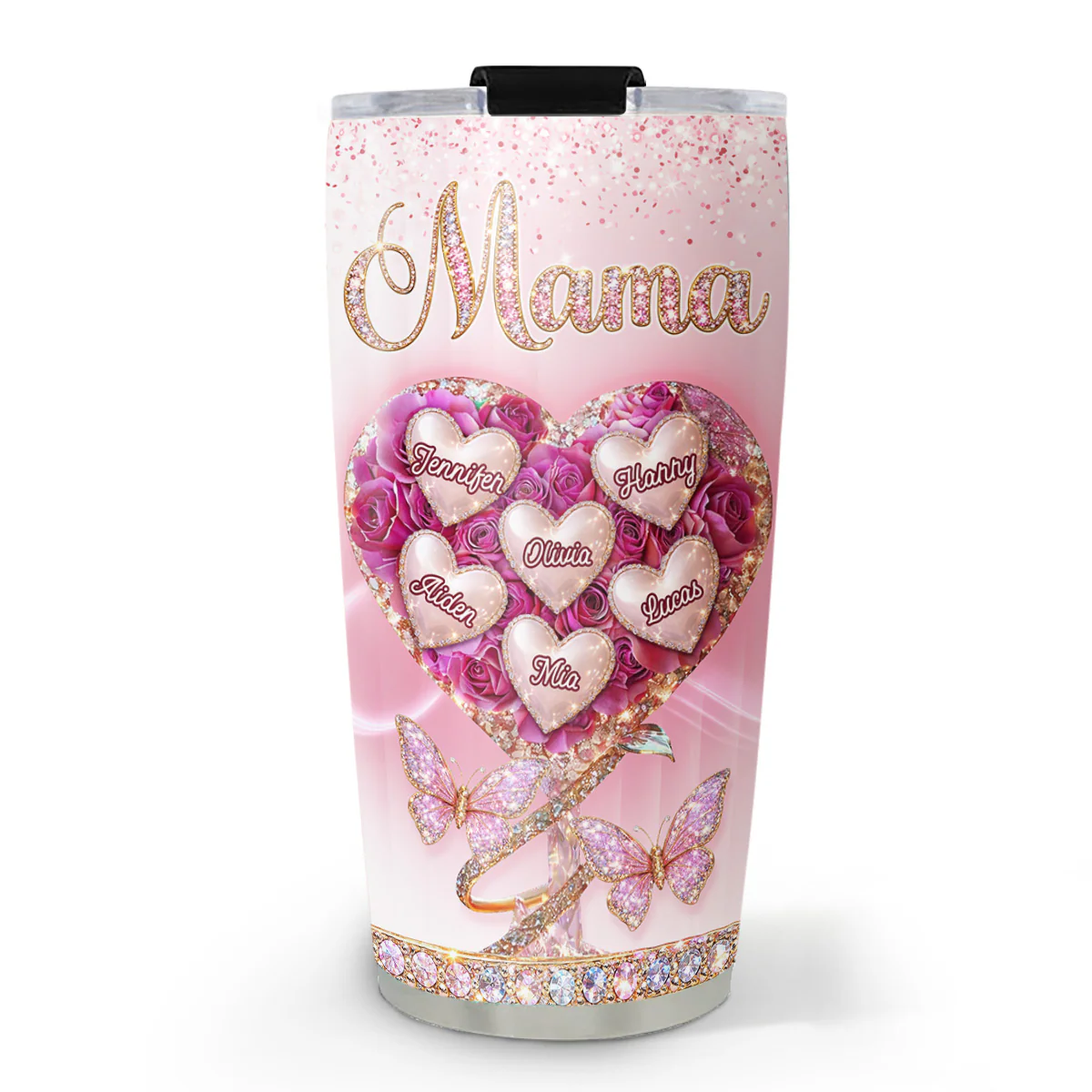 Heart Rose Flower Grandkids - Personalized Custom 3D Effect Tumbler