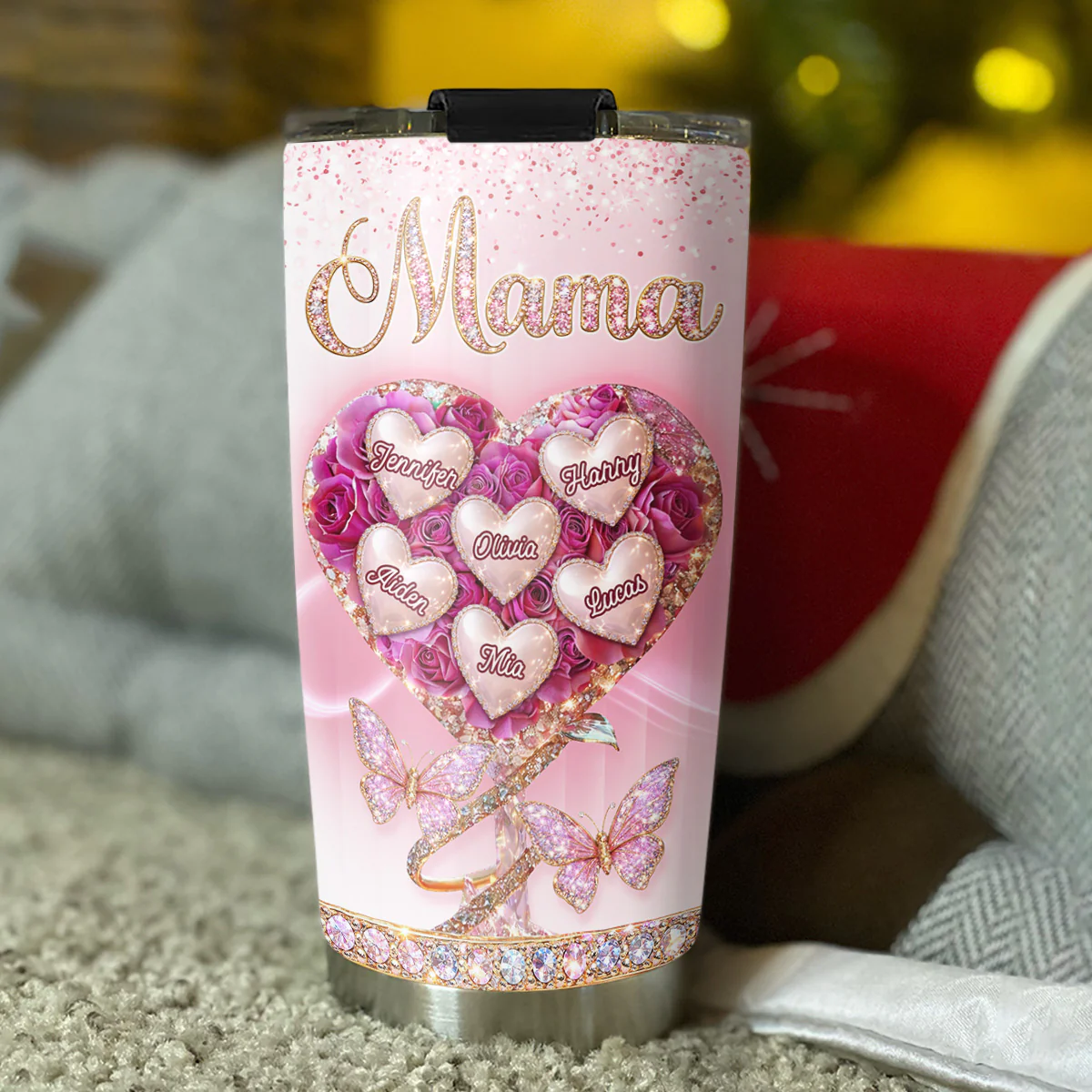 Heart Rose Flower Grandkids - Personalized Custom 3D Effect Tumbler - Image 3