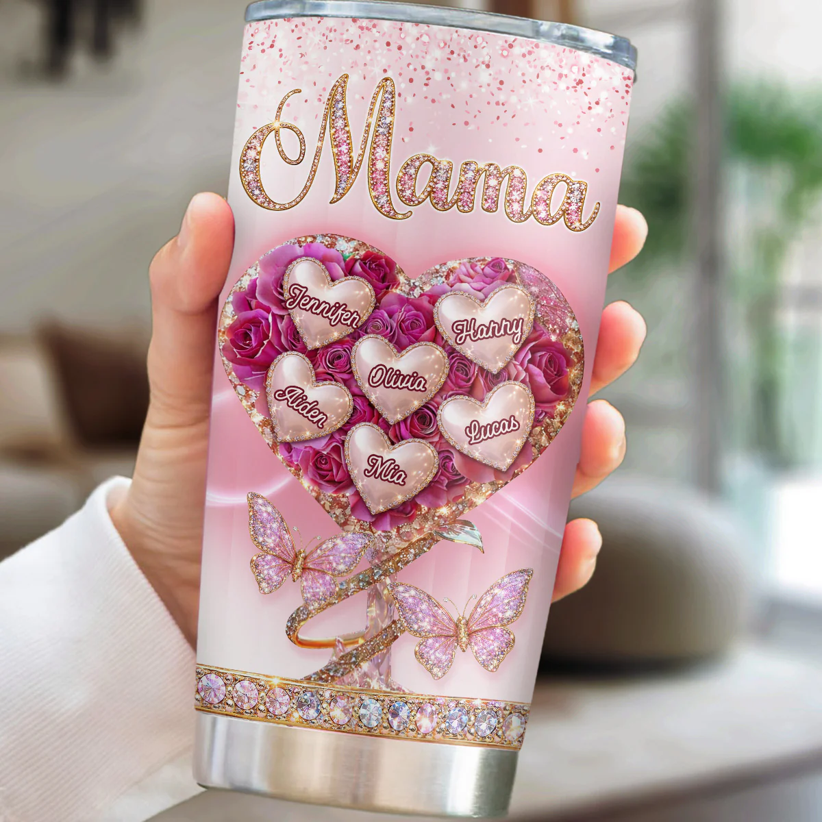 Heart Rose Flower Grandkids - Personalized Custom 3D Effect Tumbler - Image 4