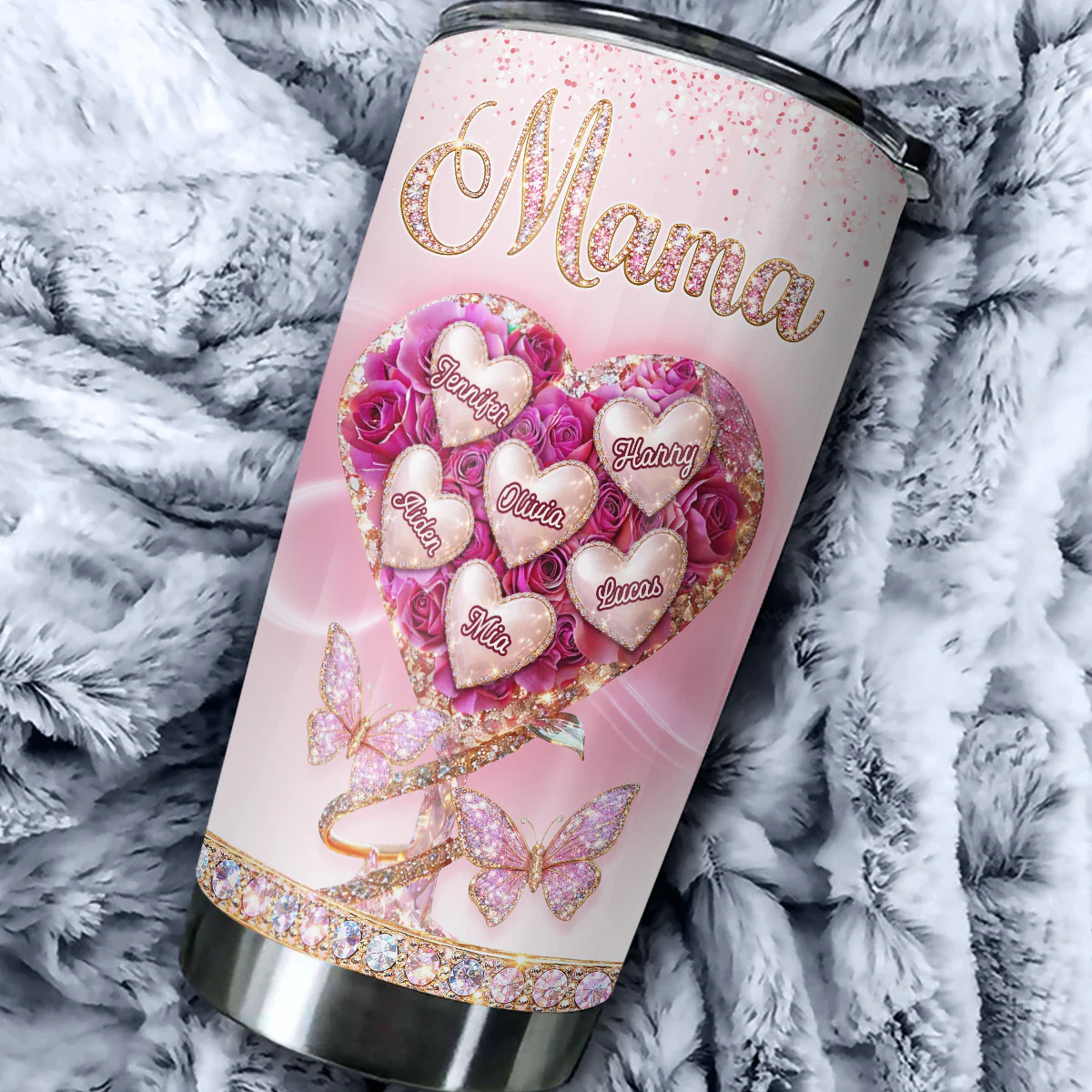 Heart Rose Flower Grandkids - Personalized Custom 3D Effect Tumbler - Image 5