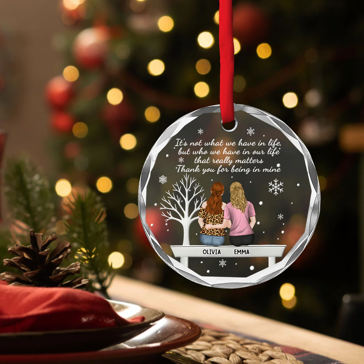 Heartfelt Friendship Token - Personalized Custom Glass Ornament  - Image 4