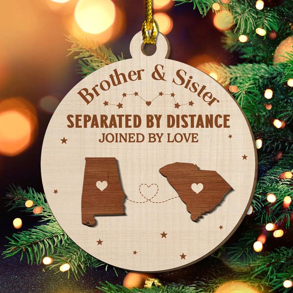 Hearts Connected Across The Miles - Personalized Custom Freeshape 2-Layered Wood Ornament - Image 2