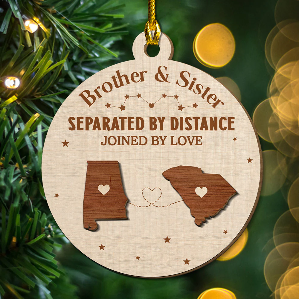 Hearts Connected Across The Miles - Personalized Custom Freeshape 2-Layered Wood Ornament - Image 3