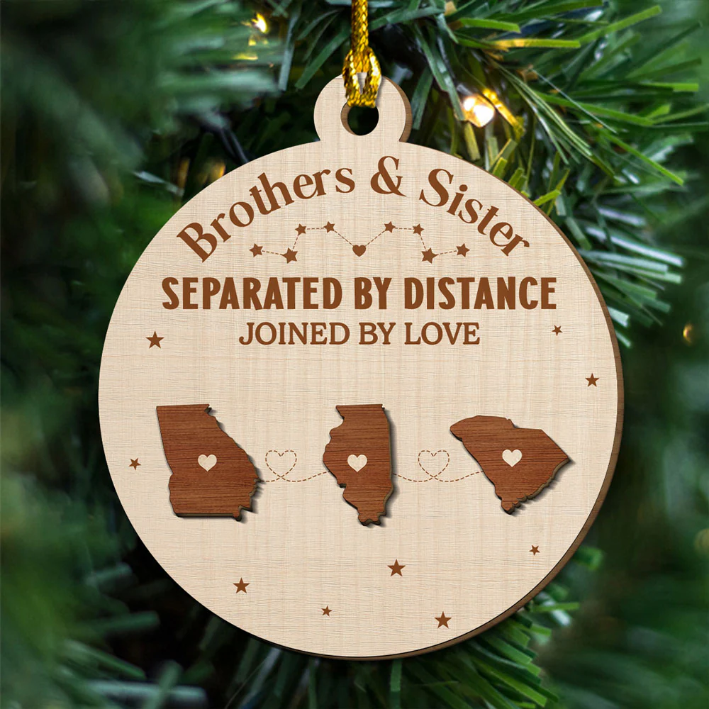 Hearts Connected Across The Miles - Personalized Custom Freeshape 2-Layered Wood Ornament - Image 4