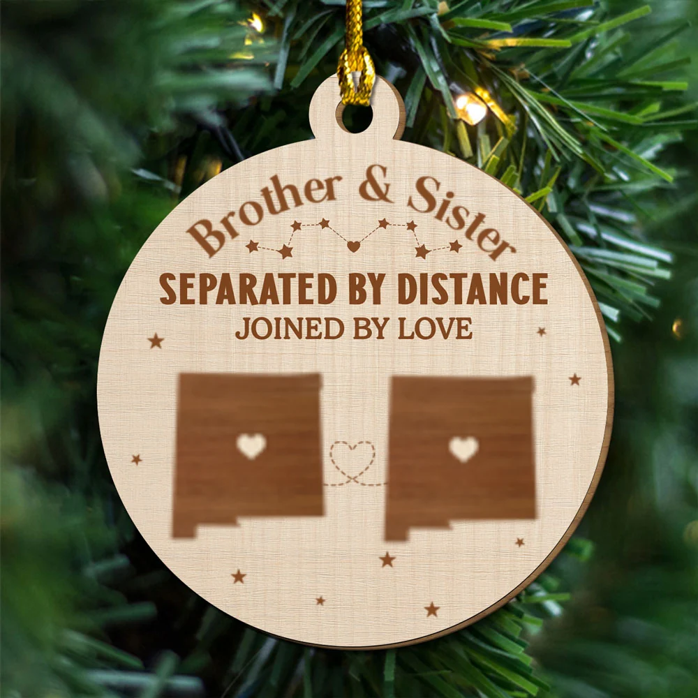 Hearts Connected Across The Miles - Personalized Custom Freeshape 2-Layered Wood Ornament - Image 5