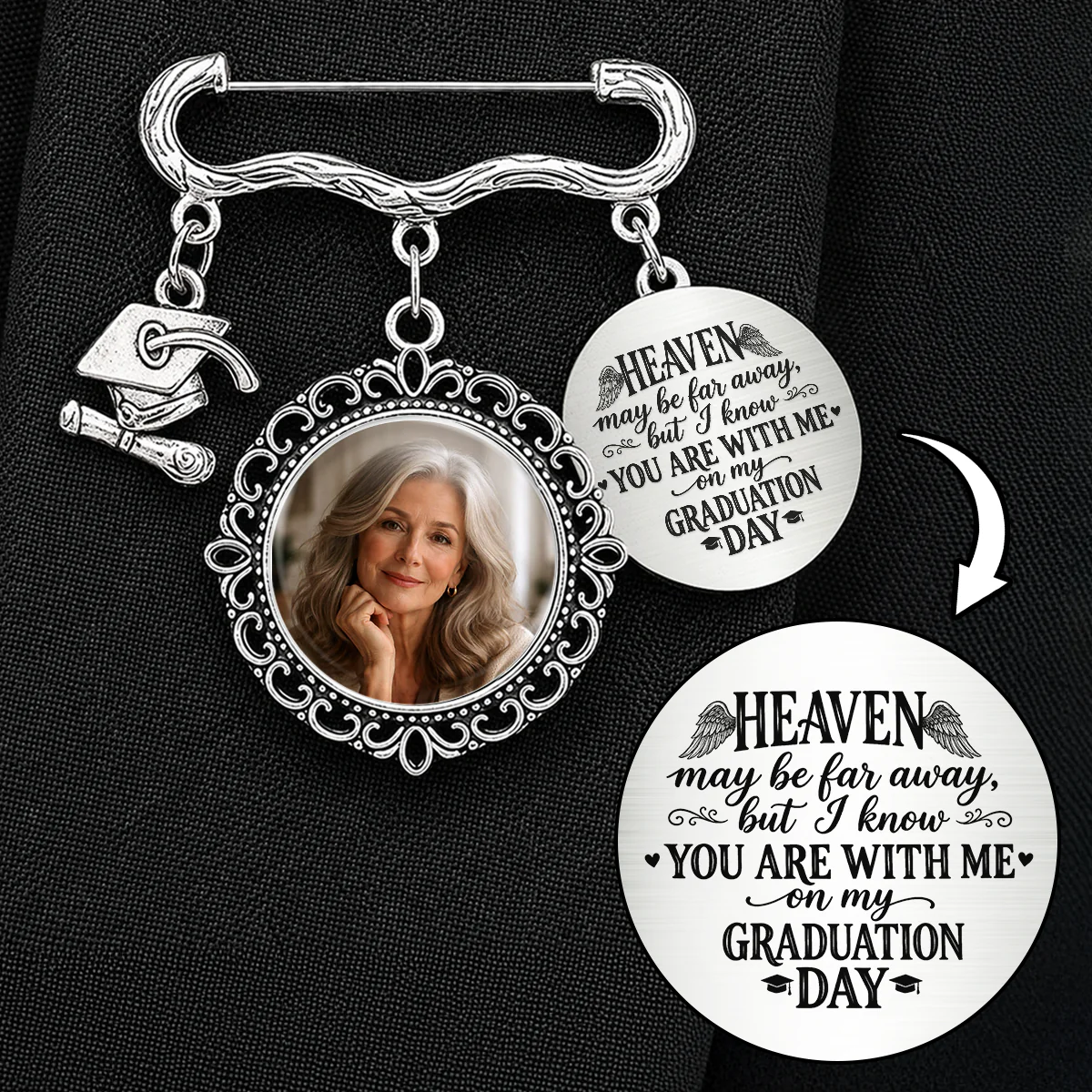 Heaven May Be Far Away - Personalized Custom Graduation Tassel Pin