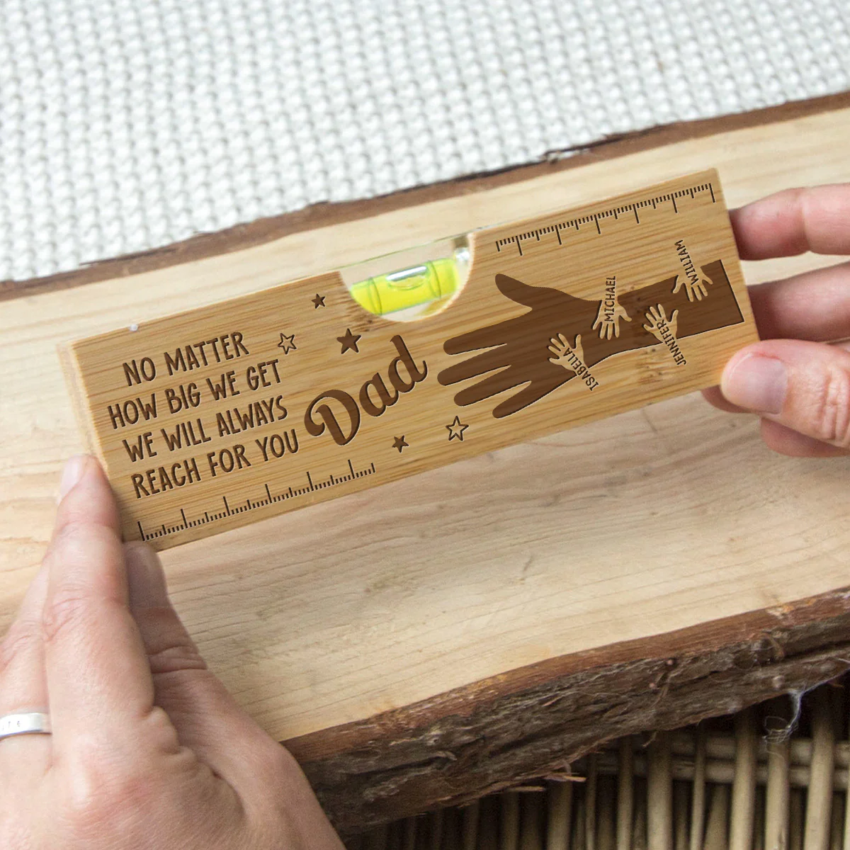 Held by Your Hands, Guided by Your Love - Personalized Custom Engraved Wooden Spirit Level Bottle Opener - Image 3