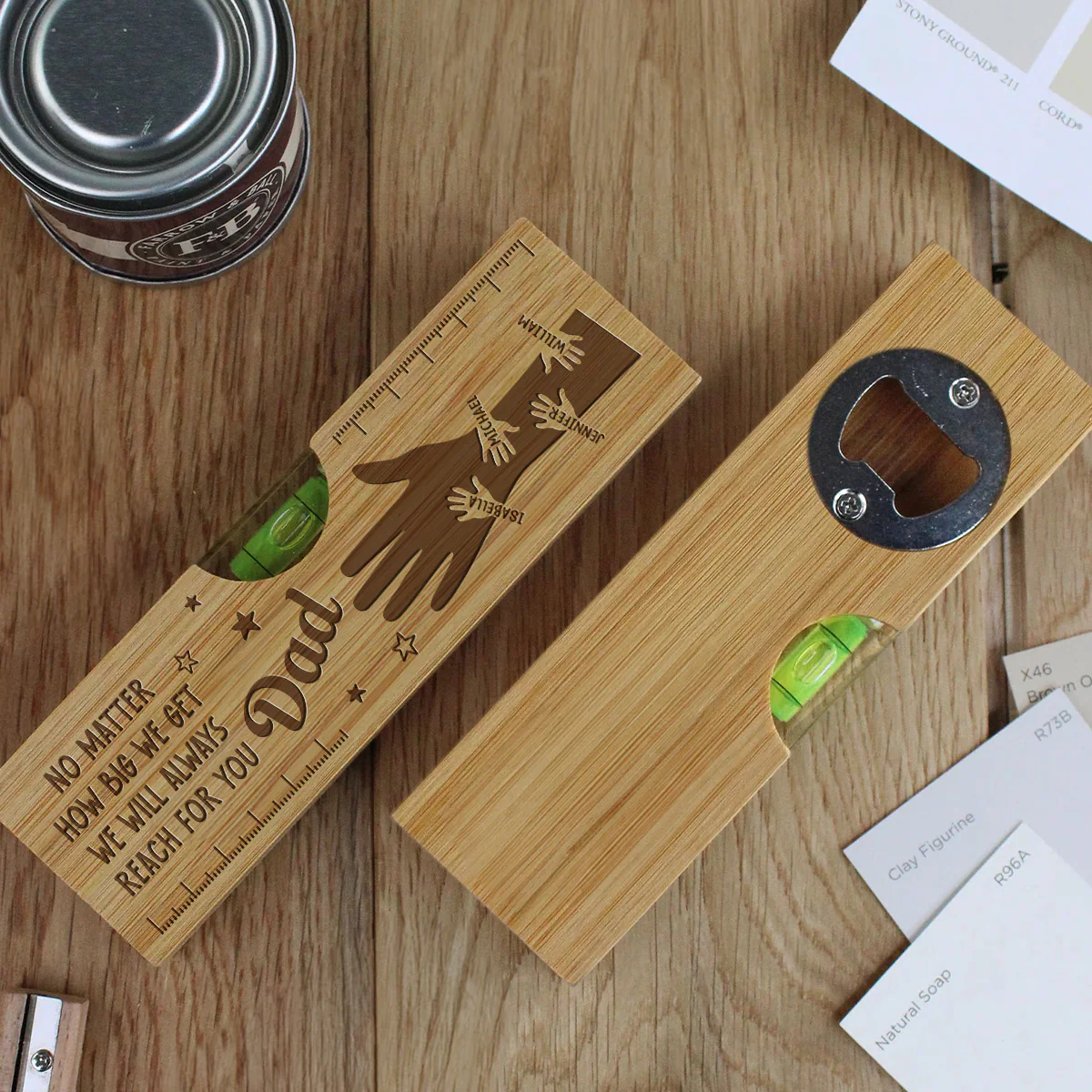 Held by Your Hands, Guided by Your Love - Personalized Custom Engraved Wooden Spirit Level Bottle Opener - Image 4