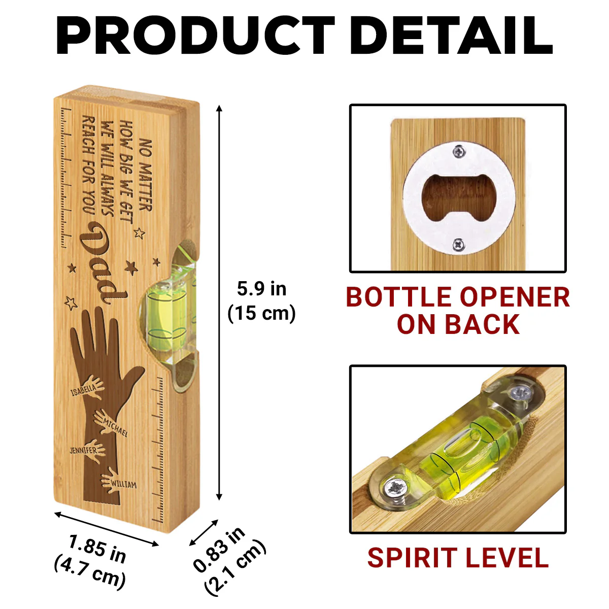 Held by Your Hands, Guided by Your Love - Personalized Custom Engraved Wooden Spirit Level Bottle Opener - Image 6