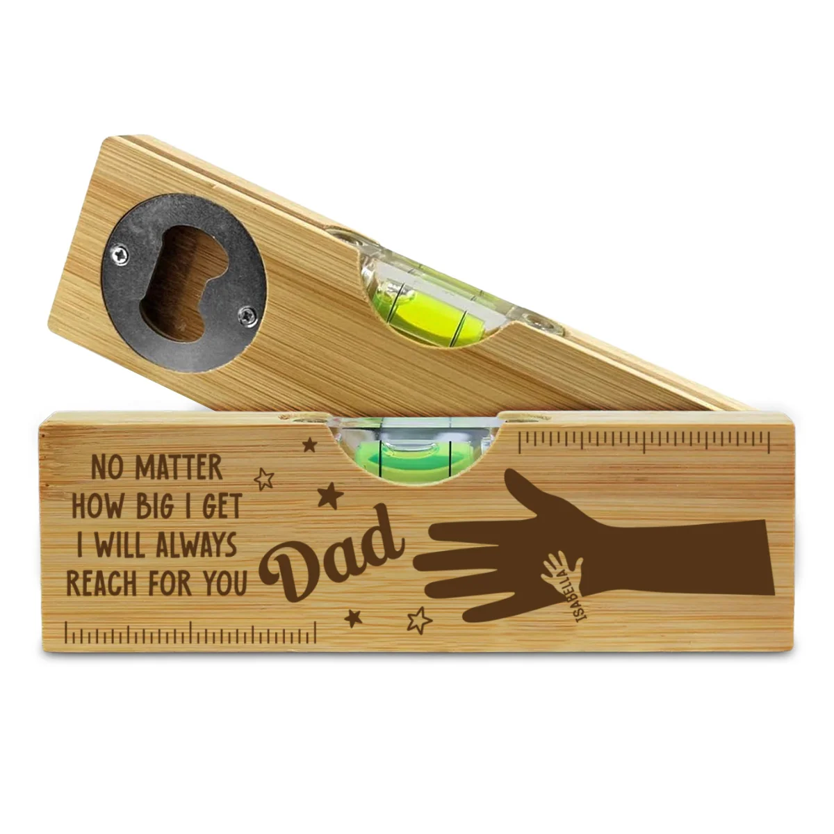 Held by Your Hands, Guided by Your Love - Personalized Custom Engraved Wooden Spirit Level Bottle Opener - Image 7