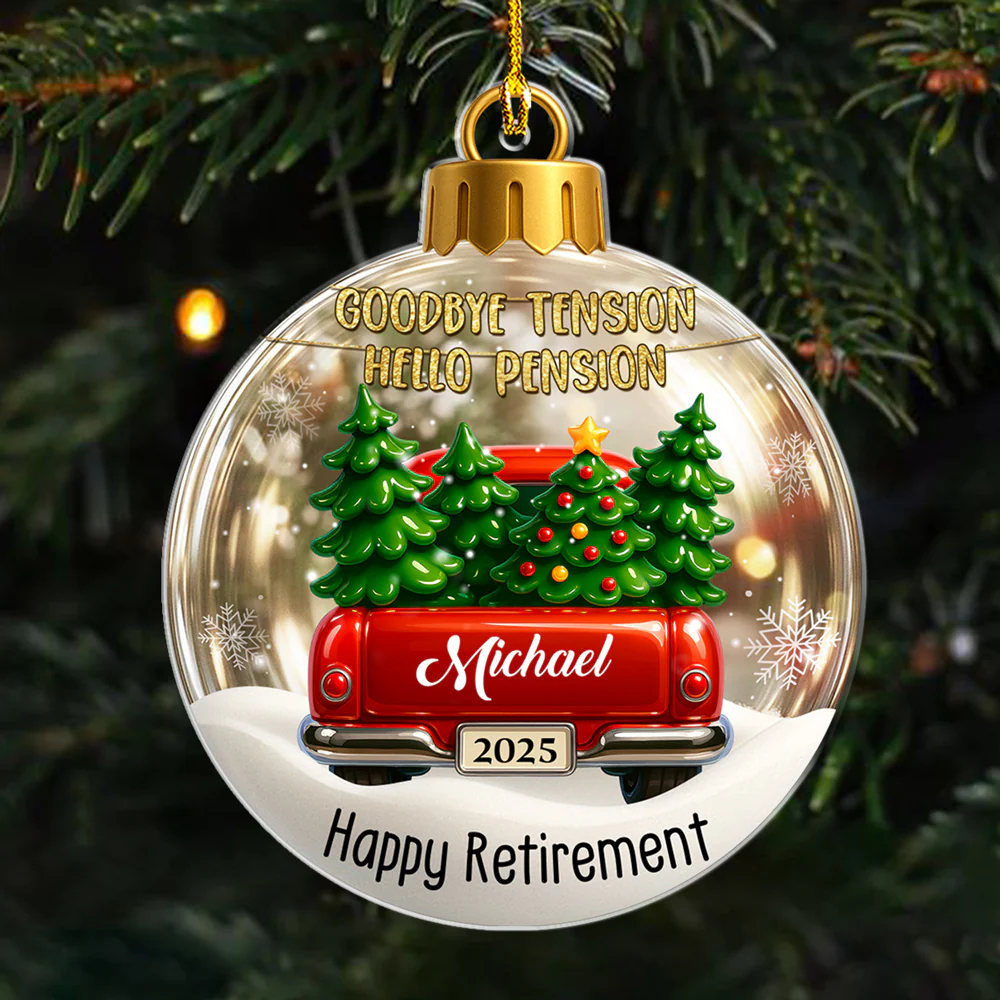 Hello Pension - Personalized Custom 3D Effect Acrylic Ornament - Image 3