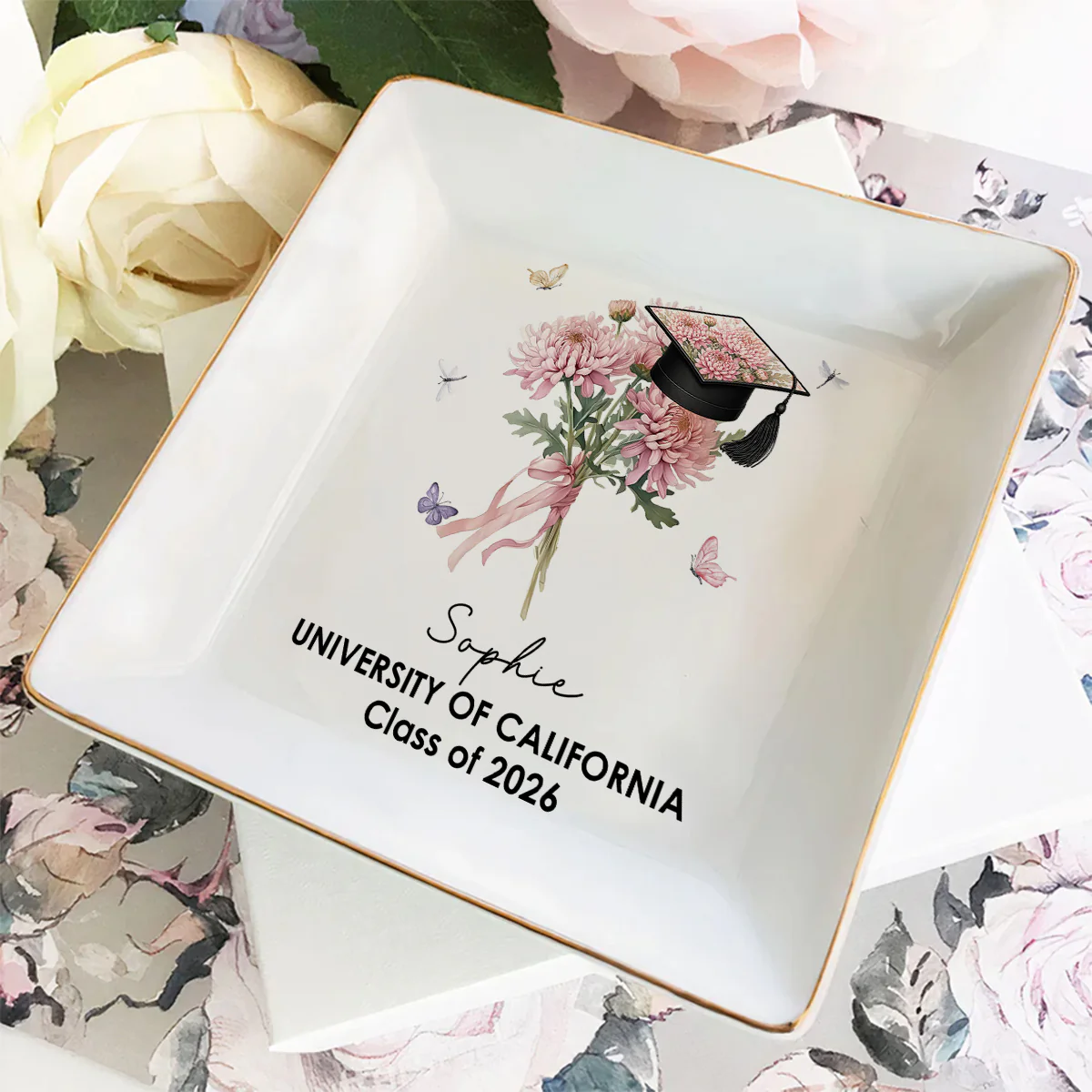 Her Graduation Bloom - Personalized Custom Jewelry Dish - Image 3