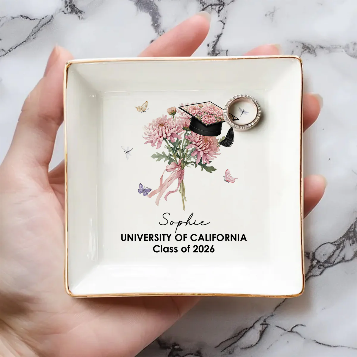 Her Graduation Bloom - Personalized Custom Jewelry Dish - Image 4
