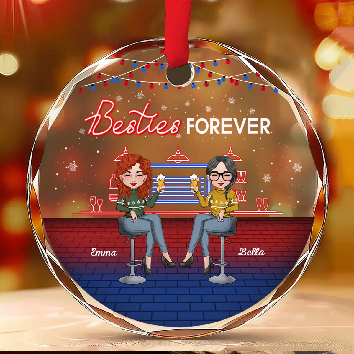 Here Is To Another Year Of Bonding Over Alcohol Christmas Best Friends - Personalized Custom Glass Ornament - Image 2