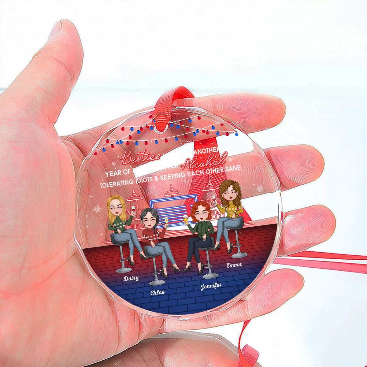 Here Is To Another Year Of Bonding Over Alcohol Christmas Best Friends - Personalized Custom Glass Ornament - Image 3