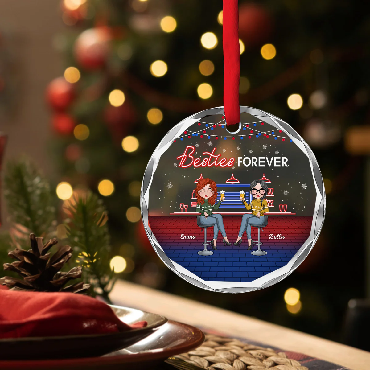 Here Is To Another Year Of Bonding Over Alcohol Christmas Best Friends - Personalized Custom Glass Ornament - Image 4