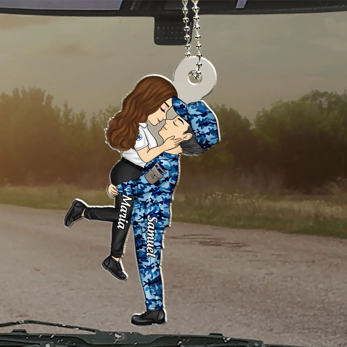 Hero Couple Kissing - Personalized Custom Car Ornament - Image 4