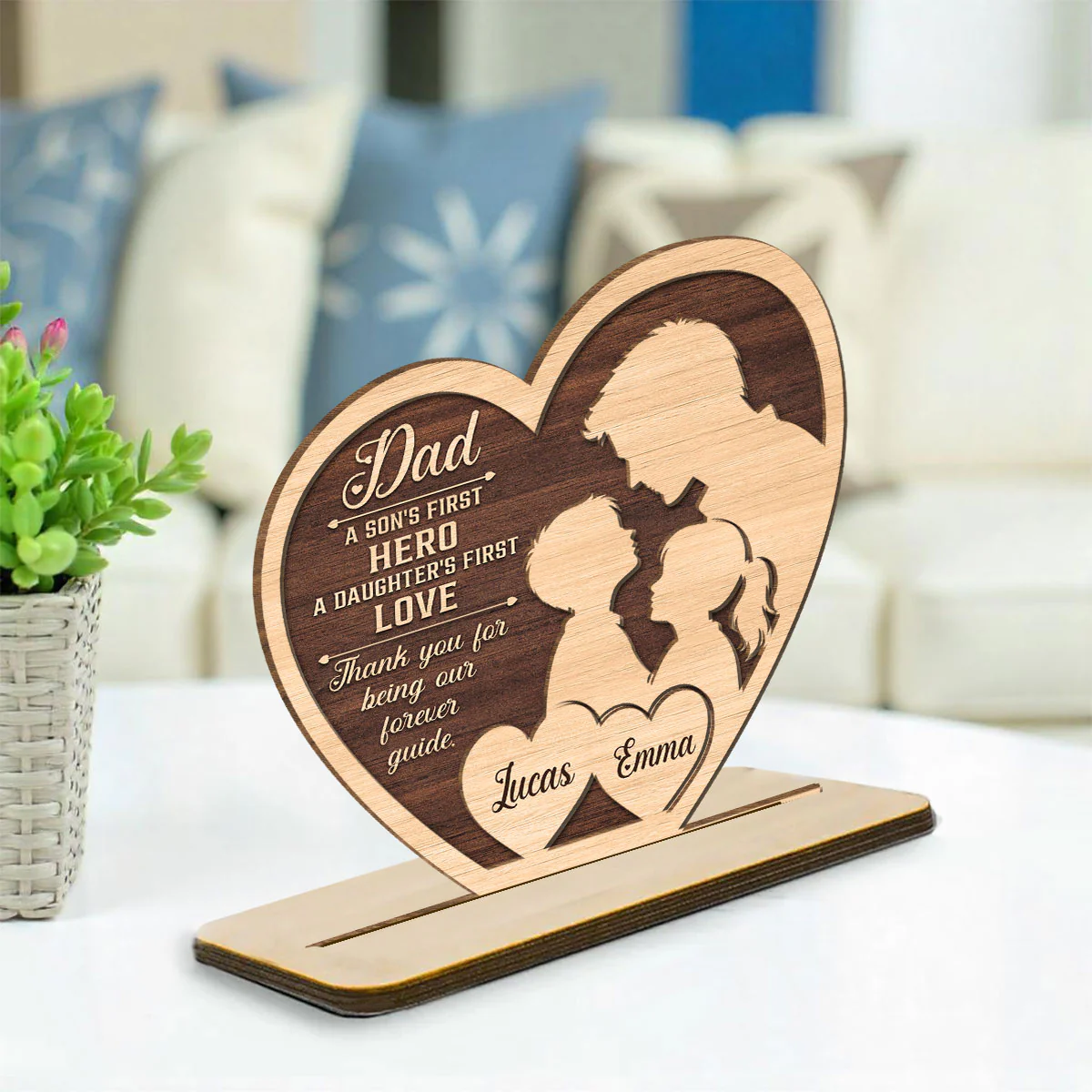 Hero Of Son Love Of Daughter - Personalized Custom 2-Layer Wood Plaque With Flat Base - Image 3