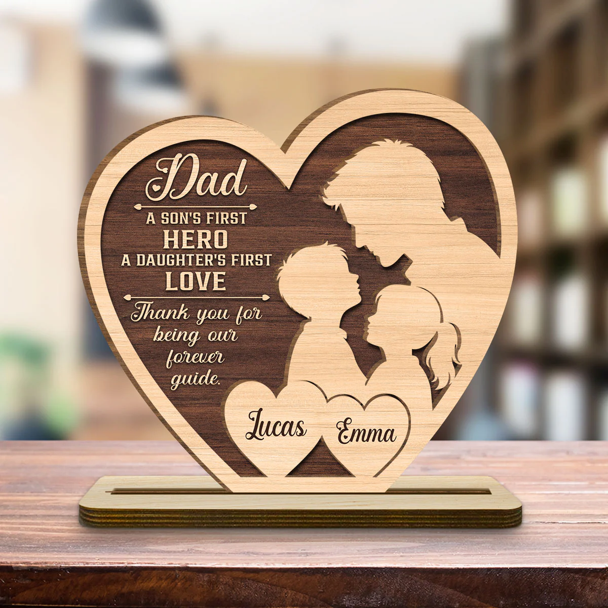 Hero Of Son Love Of Daughter - Personalized Custom 2-Layer Wood Plaque With Flat Base - Image 4