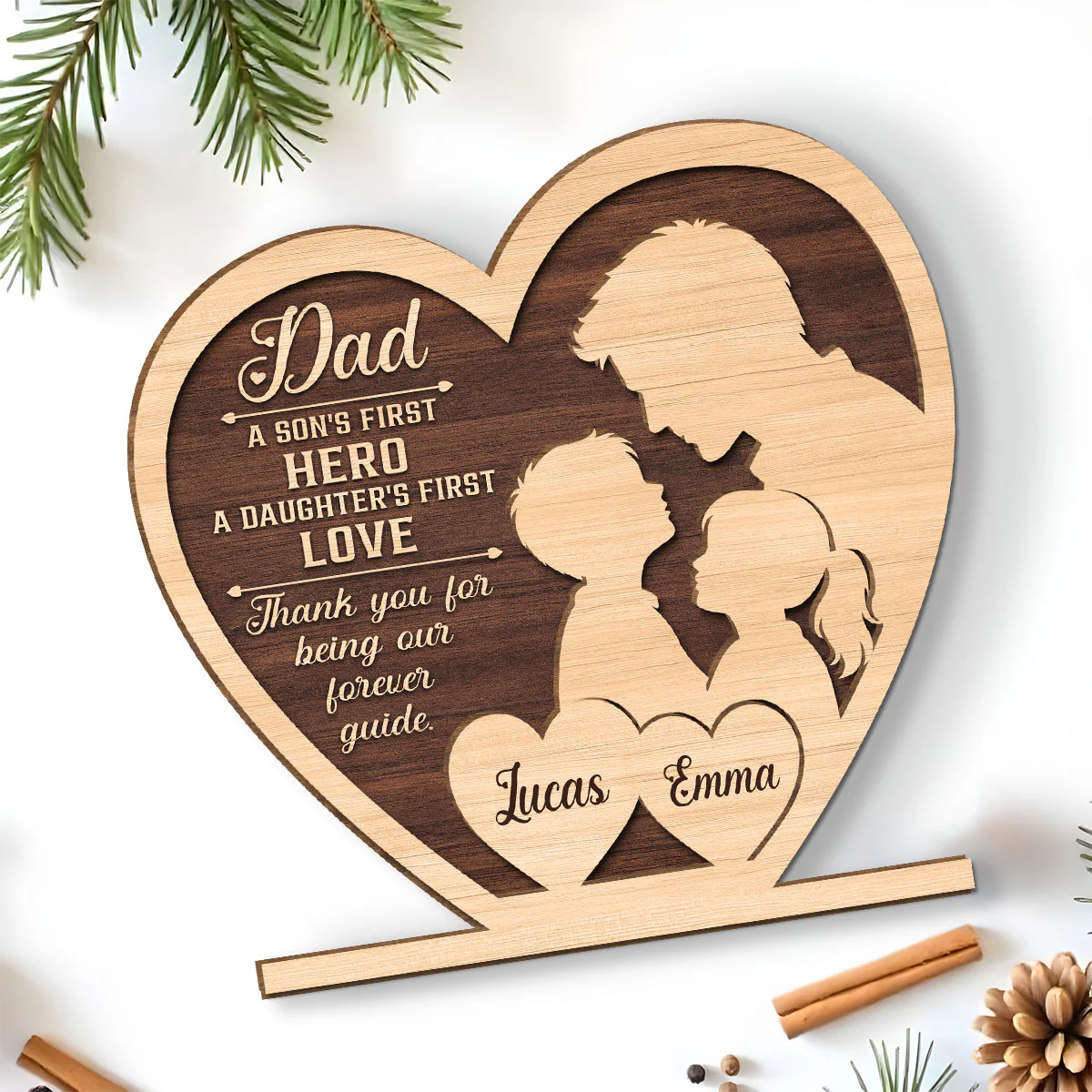 Hero Of Son Love Of Daughter - Personalized Custom 2-Layer Wood Plaque With Flat Base - Image 5