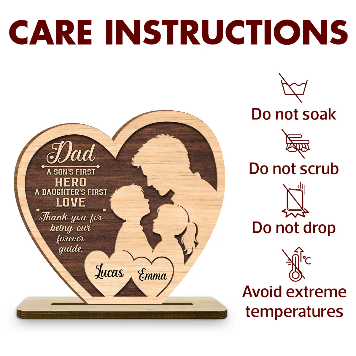 Hero Of Son Love Of Daughter - Personalized Custom 2-Layer Wood Plaque With Flat Base - Image 7