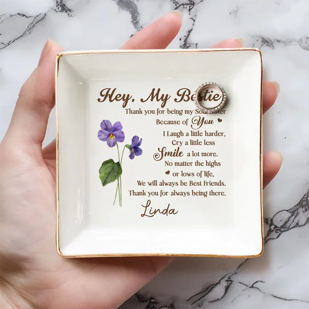 Hey My Bestie - Personalized Custom Jewelry Dish - Image 2