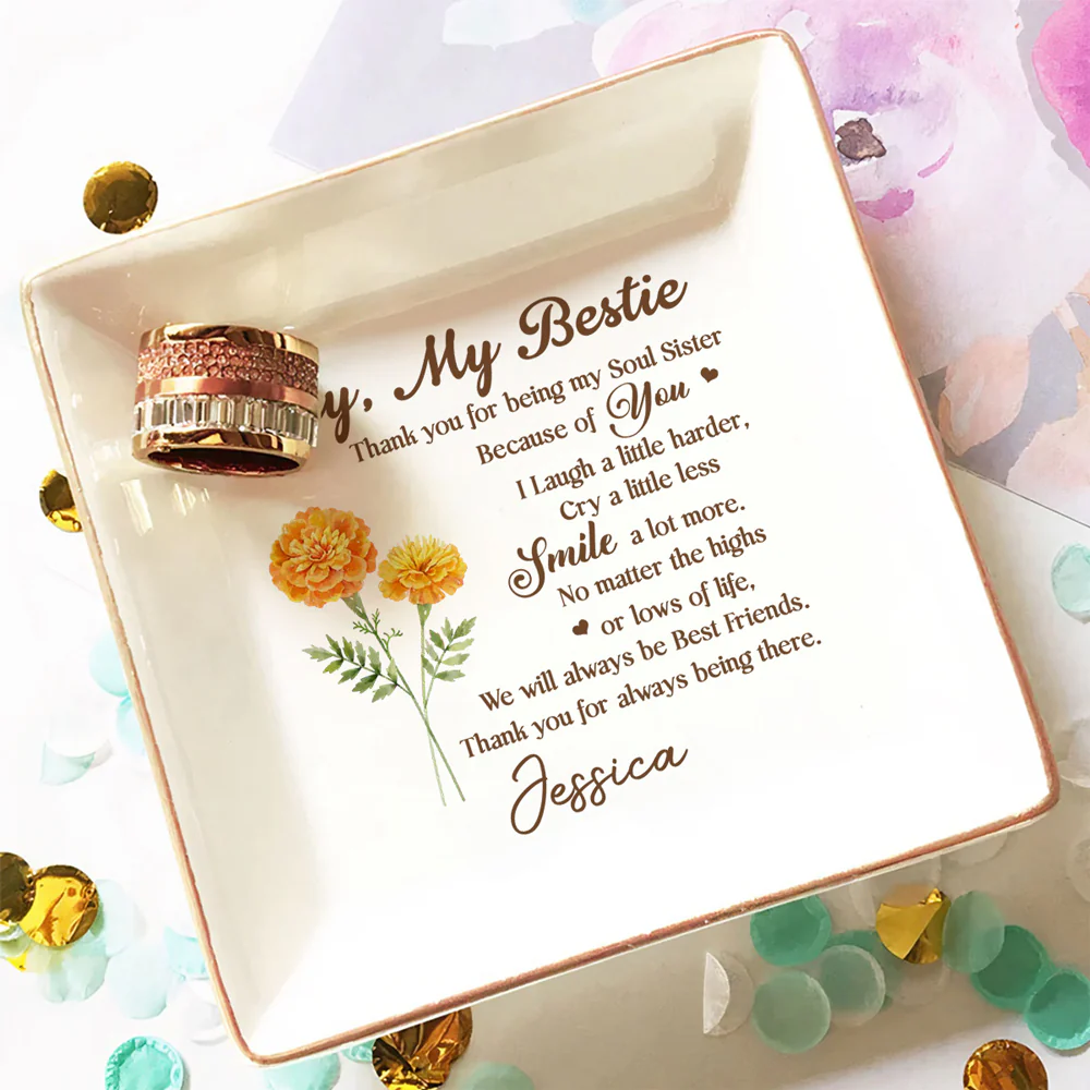 Hey My Bestie - Personalized Custom Jewelry Dish - Image 4