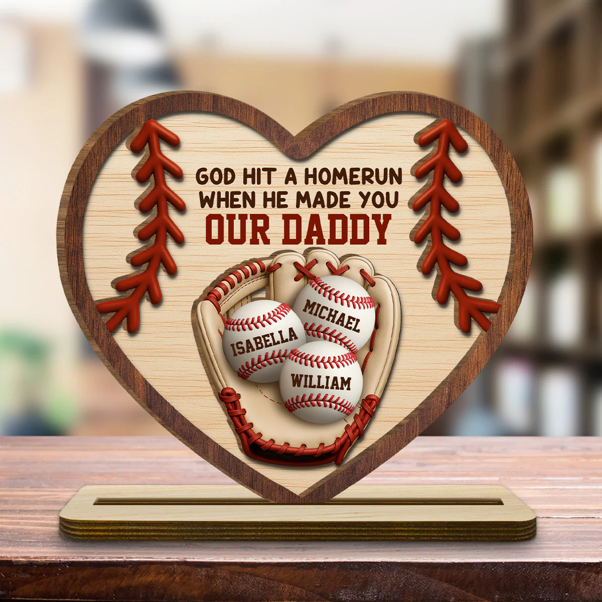 Hit A Home Run - Personalized Custom 2-Layer Wood Plaque With Flat Base - Image 5