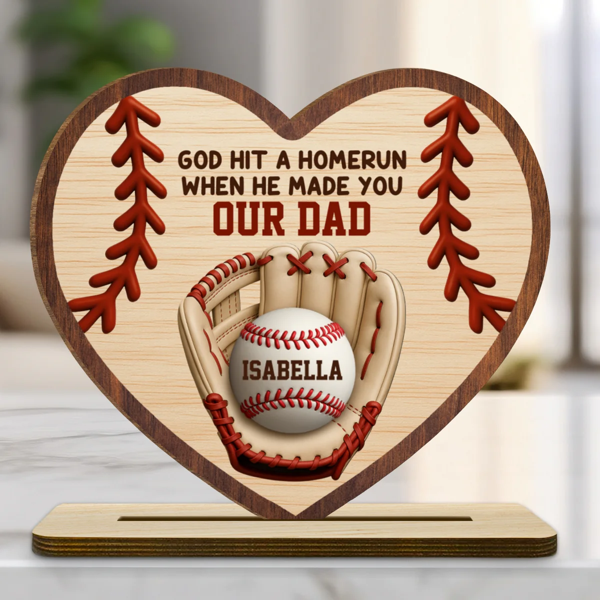 Hit A Home Run - Personalized Custom 2-Layer Wood Plaque With Flat Base - Image 6