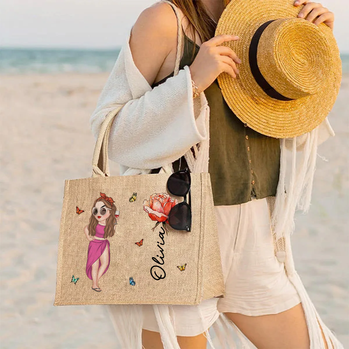 Hola beaches - Personalized Custom Jute Tote Bag - Image 7