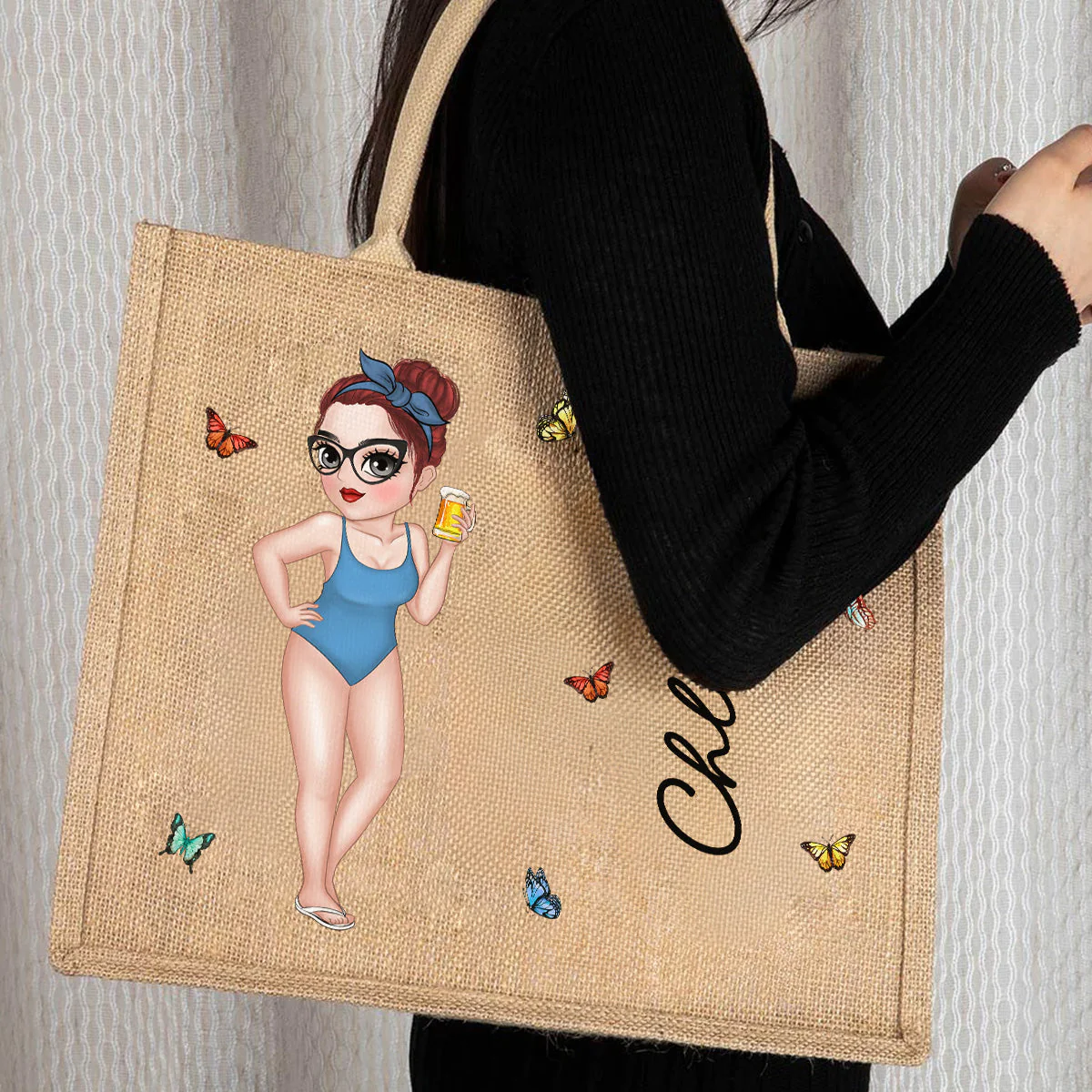Hola Beaches Version 2 - Personalized Custom Jute Tote Bag - Image 7